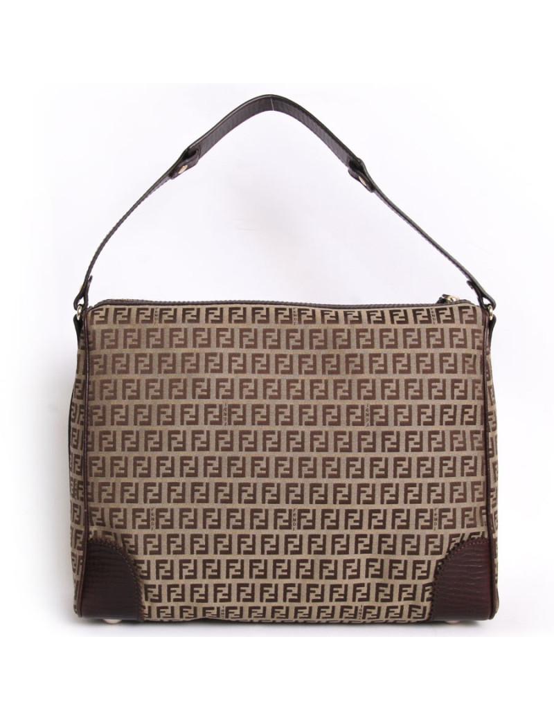 Sac sacoche FENDI toile monogram et cuir marron