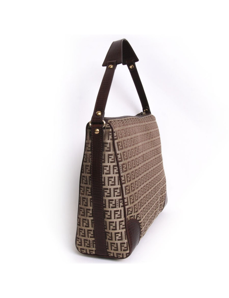 Sac sacoche FENDI toile monogram et cuir marron