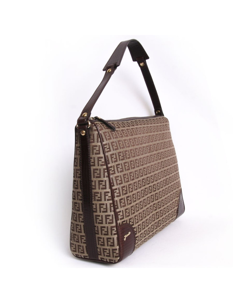 Sac sacoche FENDI toile monogram et cuir marron