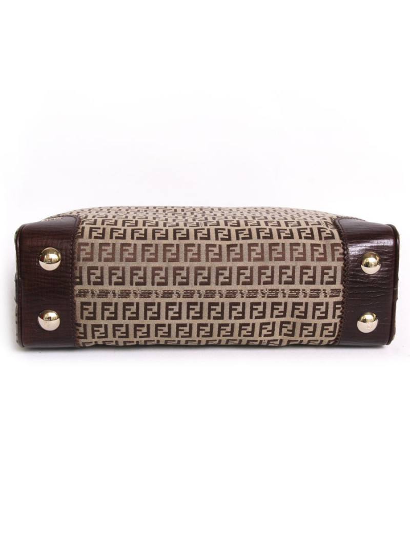 Sac sacoche FENDI toile monogram et cuir marron