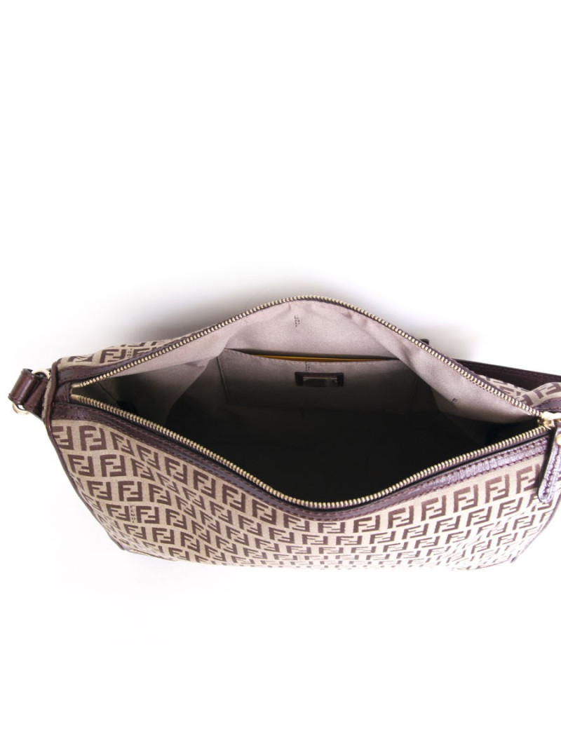 Sac sacoche FENDI toile monogram et cuir marron