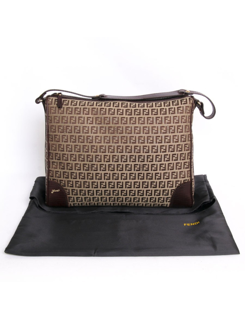 Sac sacoche FENDI toile monogram et cuir marron