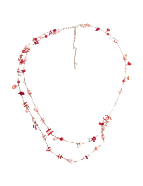 Ceinture sautoir CHANEL en corail et perles nacrées