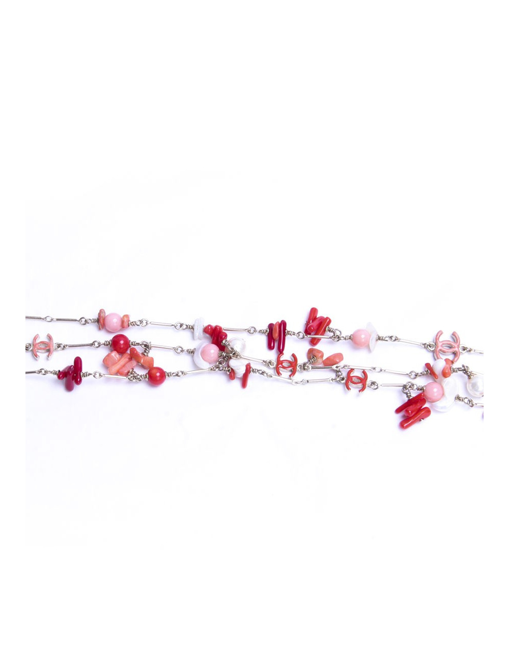 Ceinture sautoir CHANEL en corail et perles nacrées