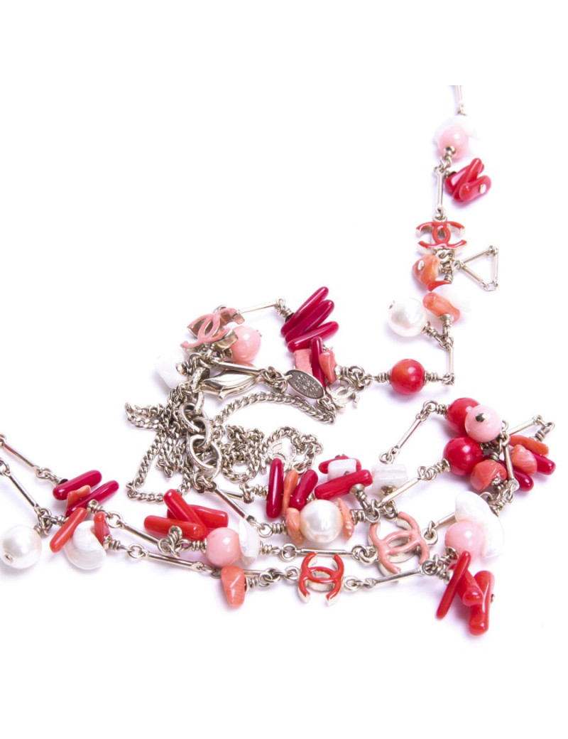 Ceinture sautoir CHANEL en corail et perles nacrées