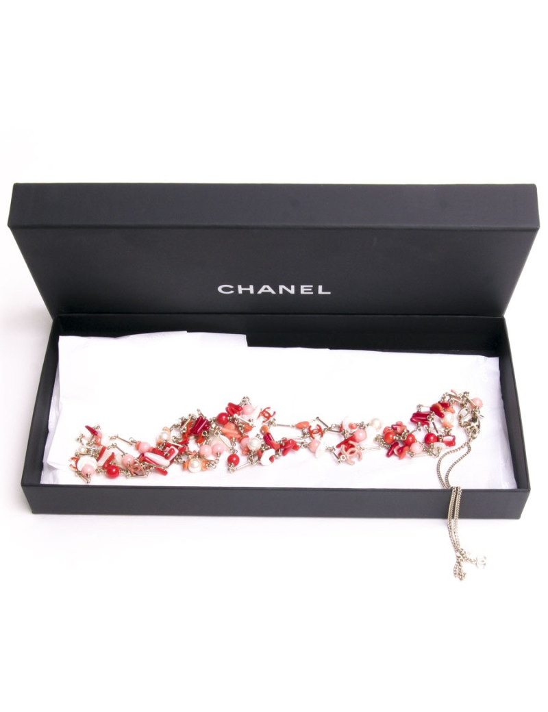 Ceinture sautoir CHANEL en corail et perles nacrées