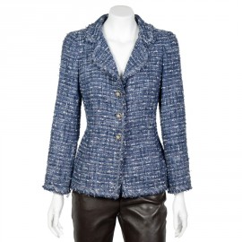 CHANEL T38 blue and white tweed jacket