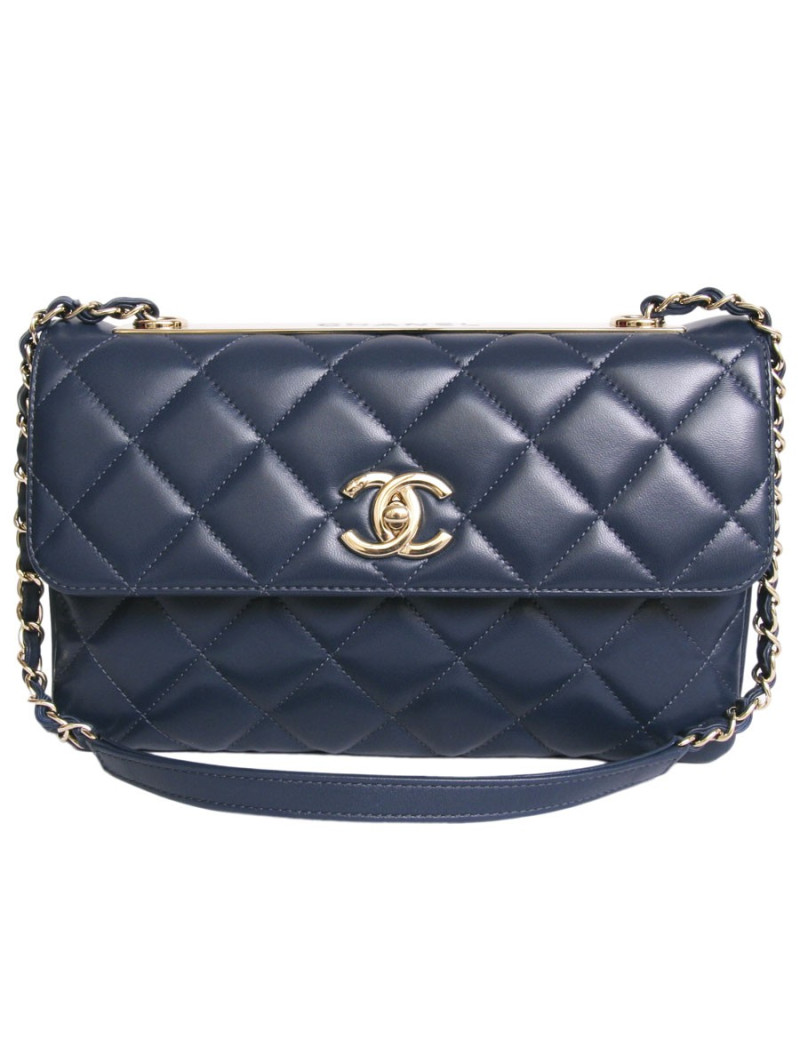 Sac CHANEL cuir d'agneau lisse bleu