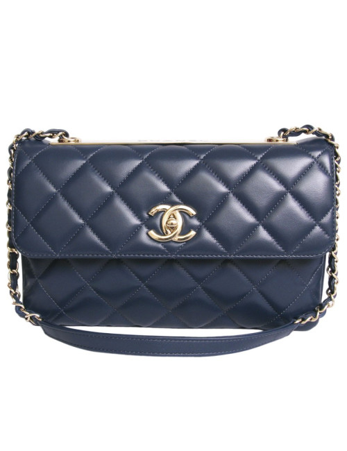 Sac CHANEL cuir d'agneau lisse bleu