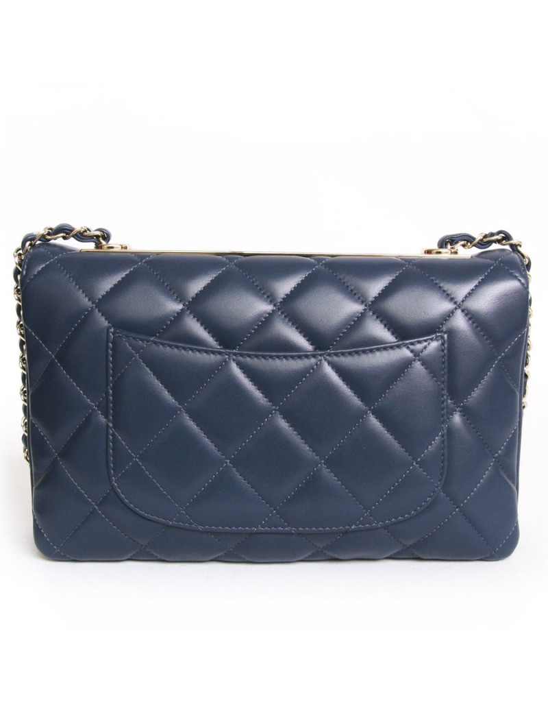 Sac CHANEL cuir d'agneau lisse bleu