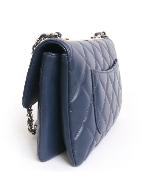 Sac CHANEL cuir d'agneau lisse bleu