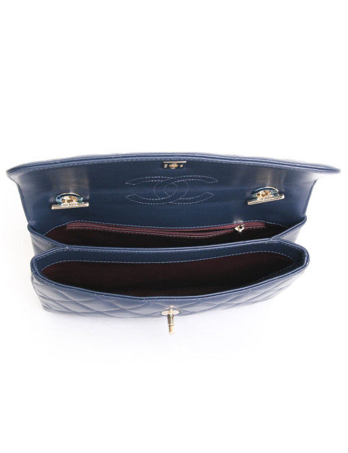 Sac CHANEL cuir d'agneau lisse bleu