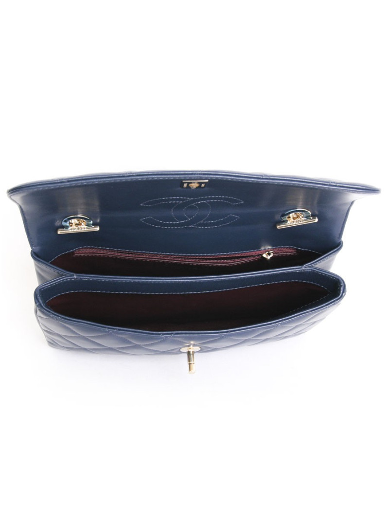 Sac CHANEL cuir d'agneau lisse bleu