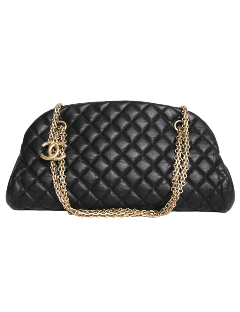Sac CHANEL "Bowling" en cuir d'agneau lisse noir matelassé