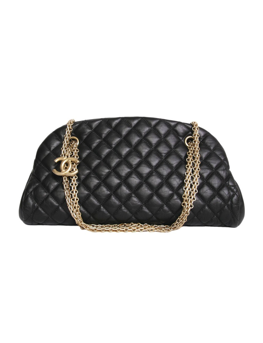 Sac CHANEL "Bowling" en cuir d'agneau lisse noir matelassé