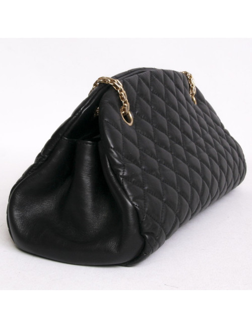 Sac CHANEL "Bowling" en cuir d'agneau lisse noir matelassé