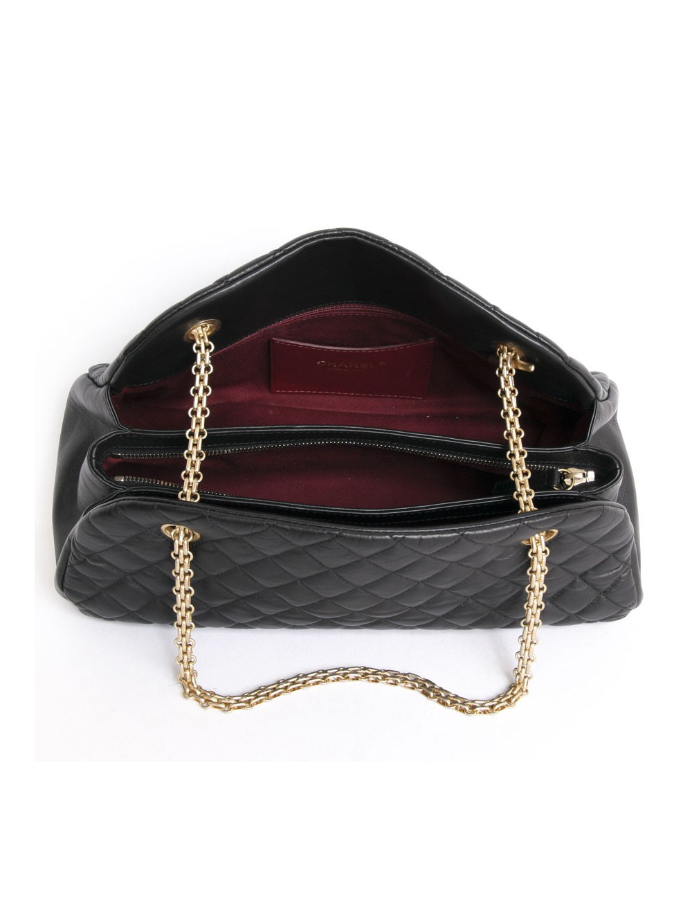 Sac CHANEL "Bowling" en cuir d'agneau lisse noir matelassé