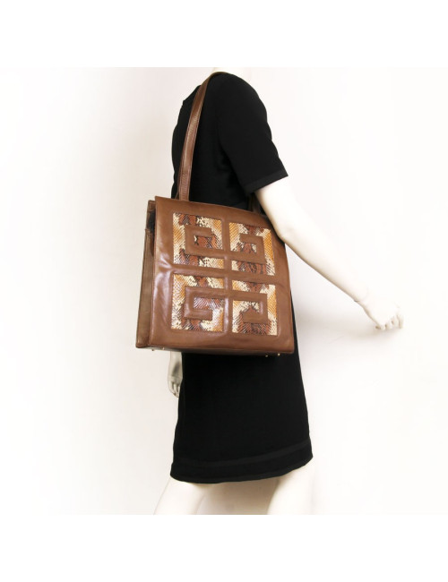 Sac GIVENCHY en cuir d'agneau marron et python