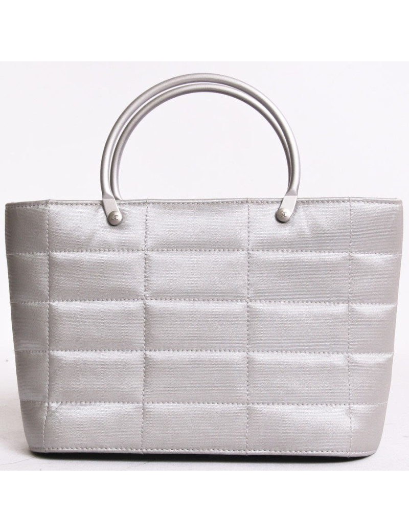 Mini sac CHANEL en lurex gris perle