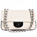 CHANEL leather bag embossed egg shell and black patent