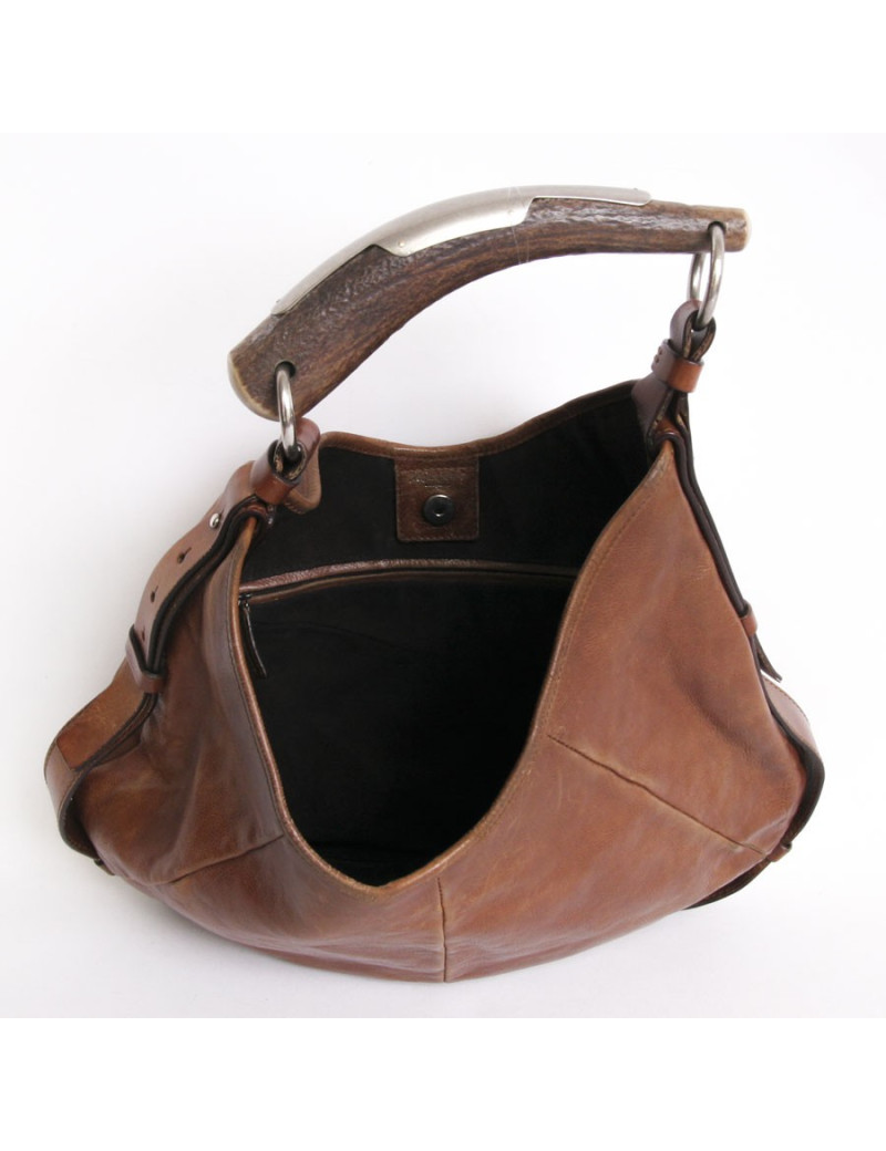 Sac "Mombassa" YVES SAINT LAURENT cuir vieilli havane