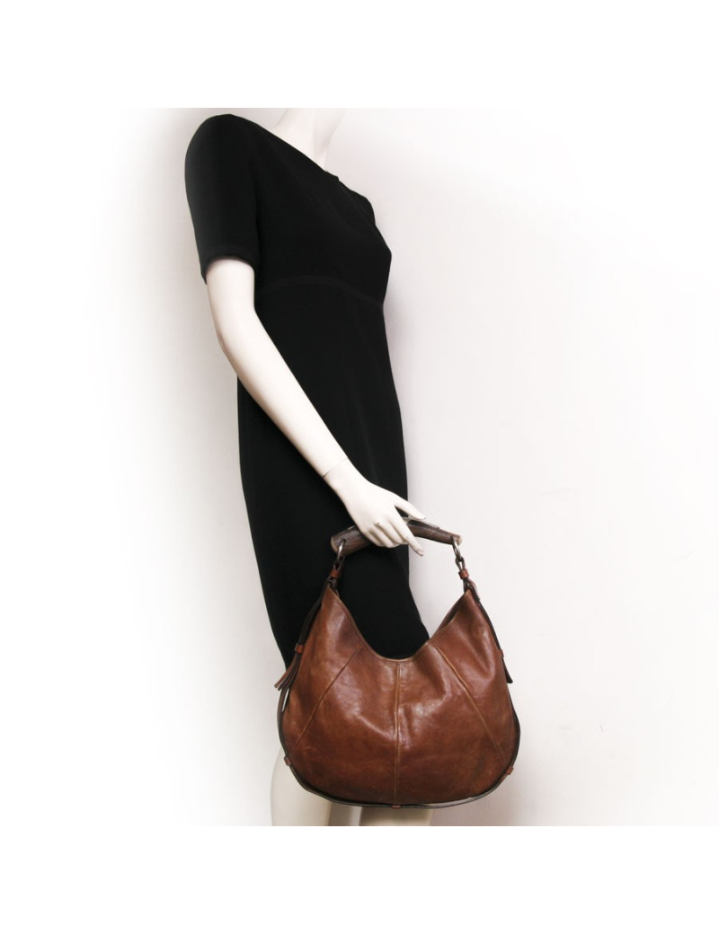 Sac "Mombassa" YVES SAINT LAURENT cuir vieilli havane