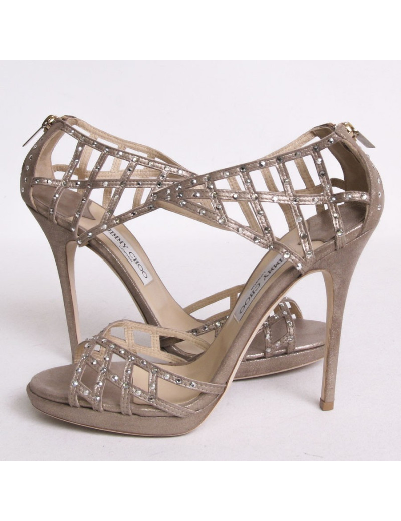 Sandales hautes JIMMY CHOO veau velours lamé doré