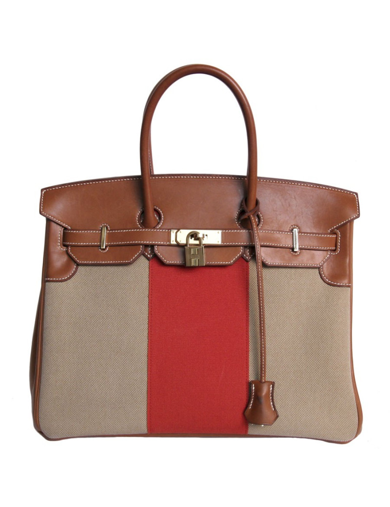 Sac Birkin 35 HERMES veau barenia et toile
