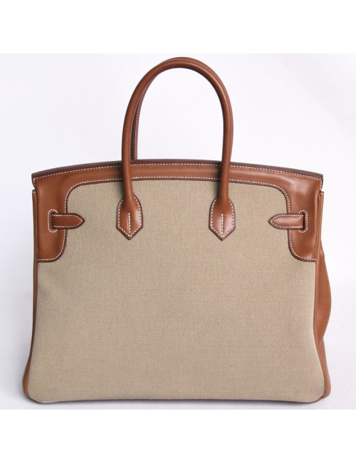 Sac Birkin 35 HERMES veau barenia et toile