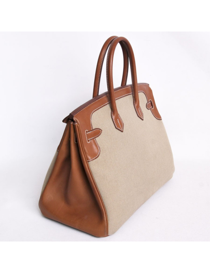 Sac Birkin 35 HERMES veau barenia et toile