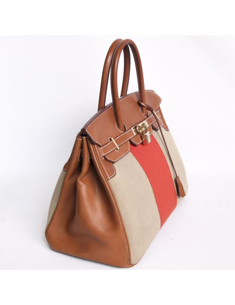 Sac Birkin 35 HERMES veau barenia et toile