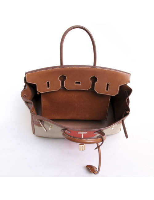 Sac Birkin 35 HERMES veau barenia et toile