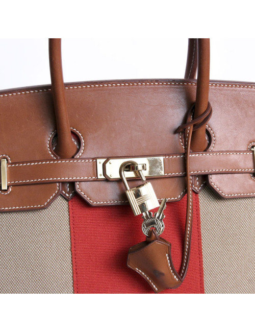 Sac Birkin 35 HERMES veau barenia et toile