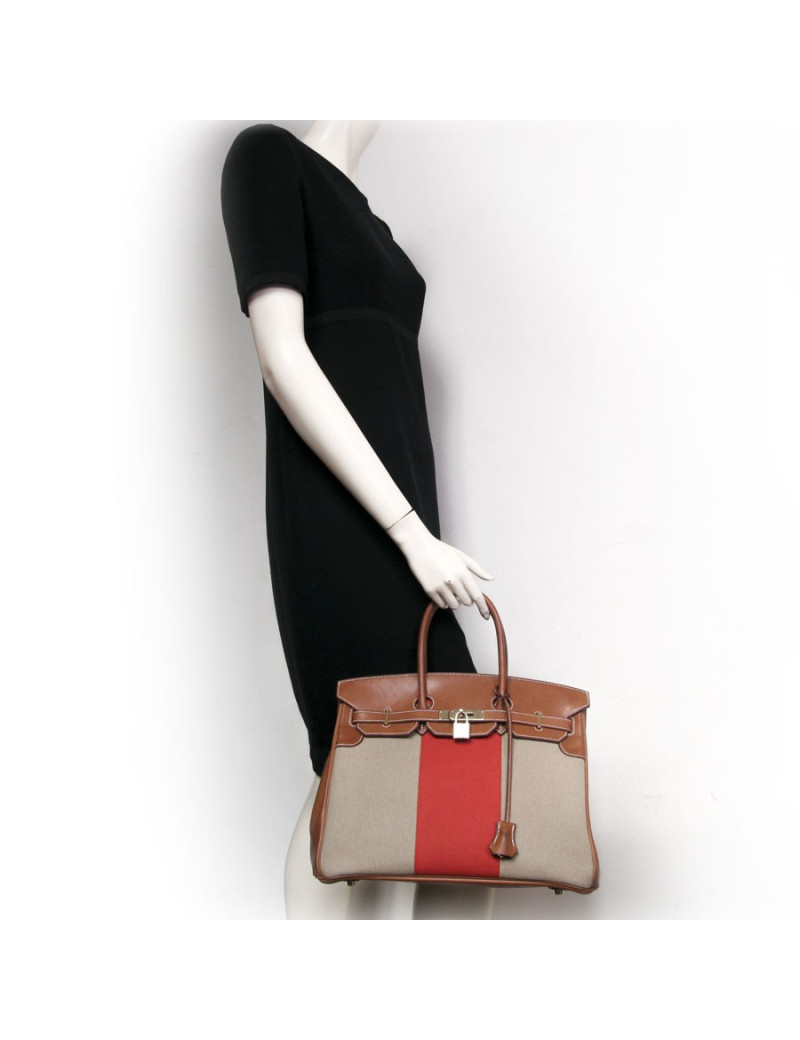 Sac Birkin 35 HERMES veau barenia et toile