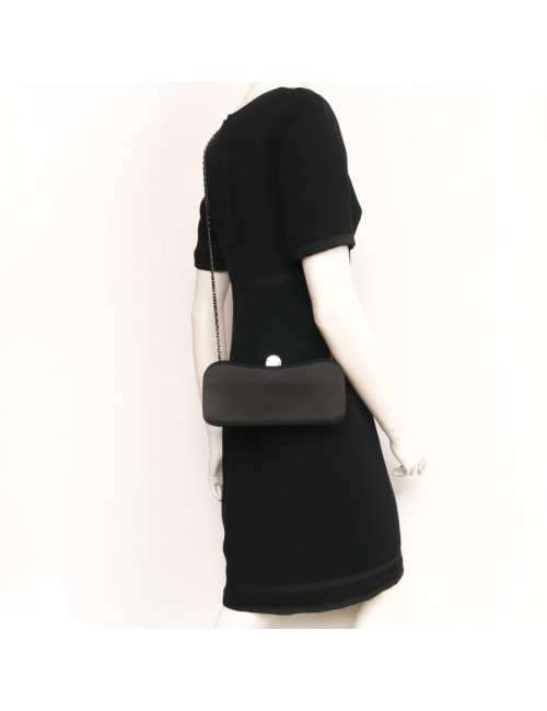 Bag pouch CHANEL black silk satin