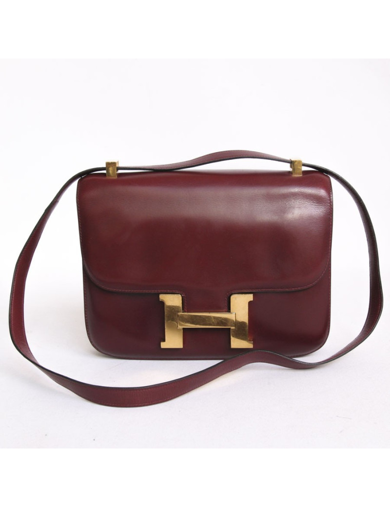 Sac "Constance" HERMES cuir box rouge H 