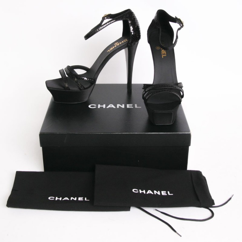 CHANEL high sandals with black sequins and silk platform - VALOIS
