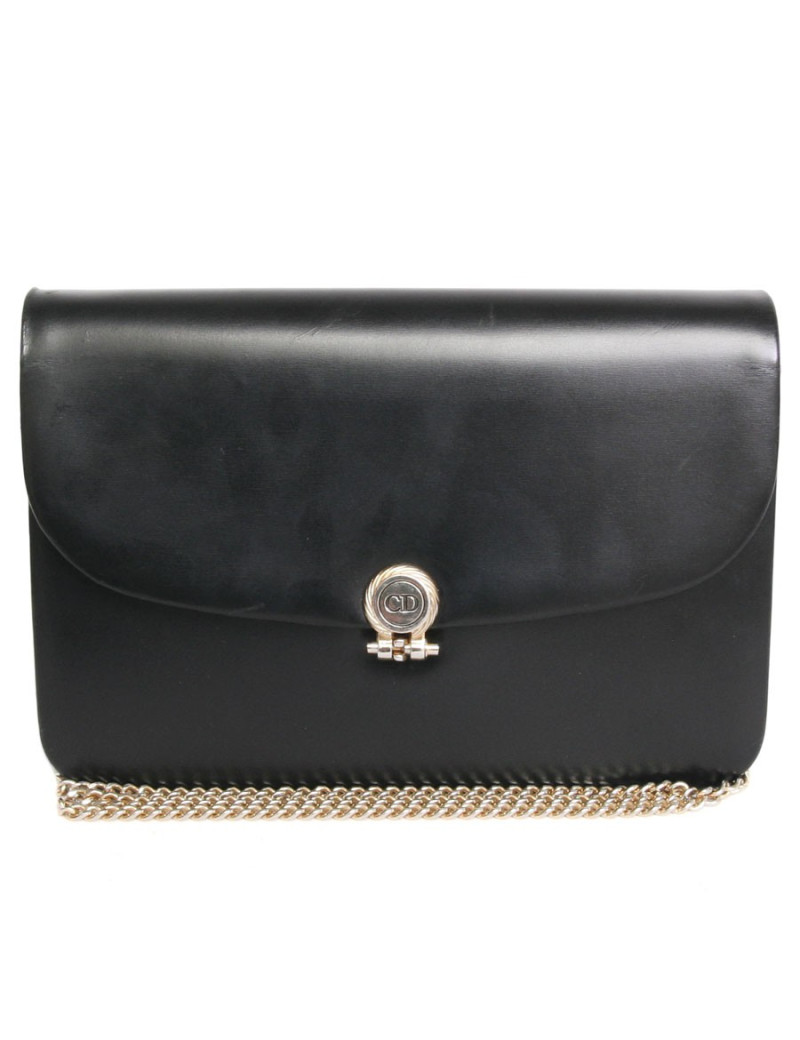 Sac DIOR du soir en cuir box noir vintage