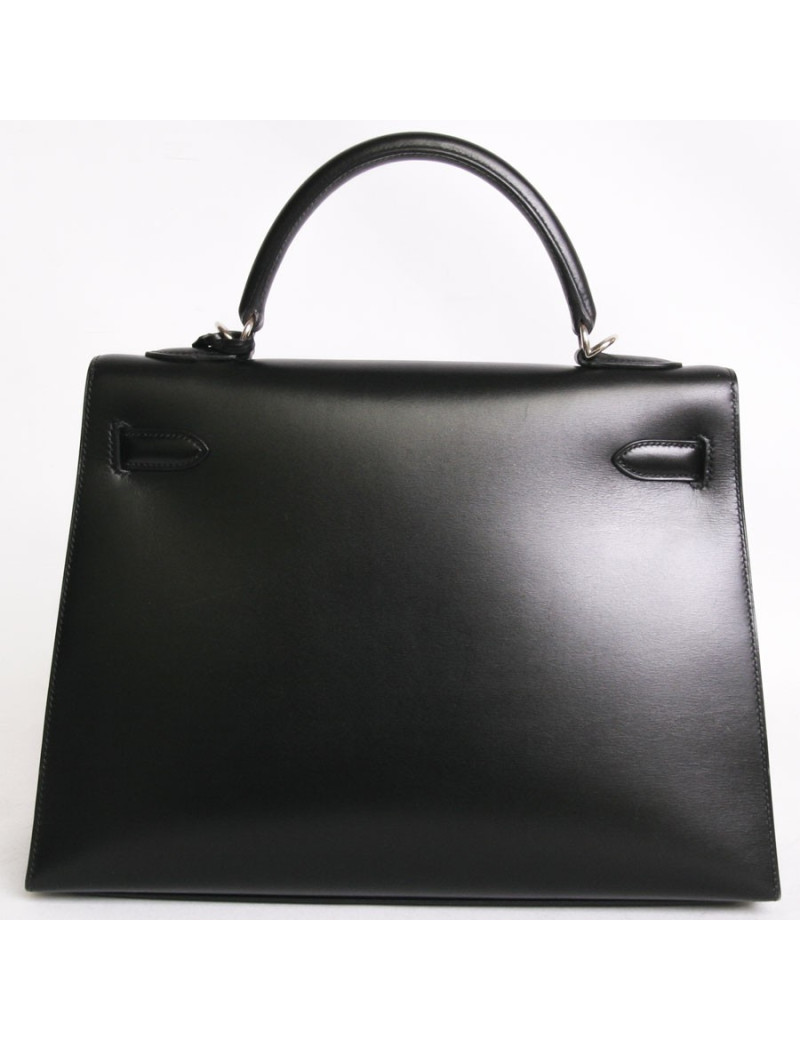 Sac Kelly II 32 HERMES cuir box noir piqûres sellier bijouterie palladium