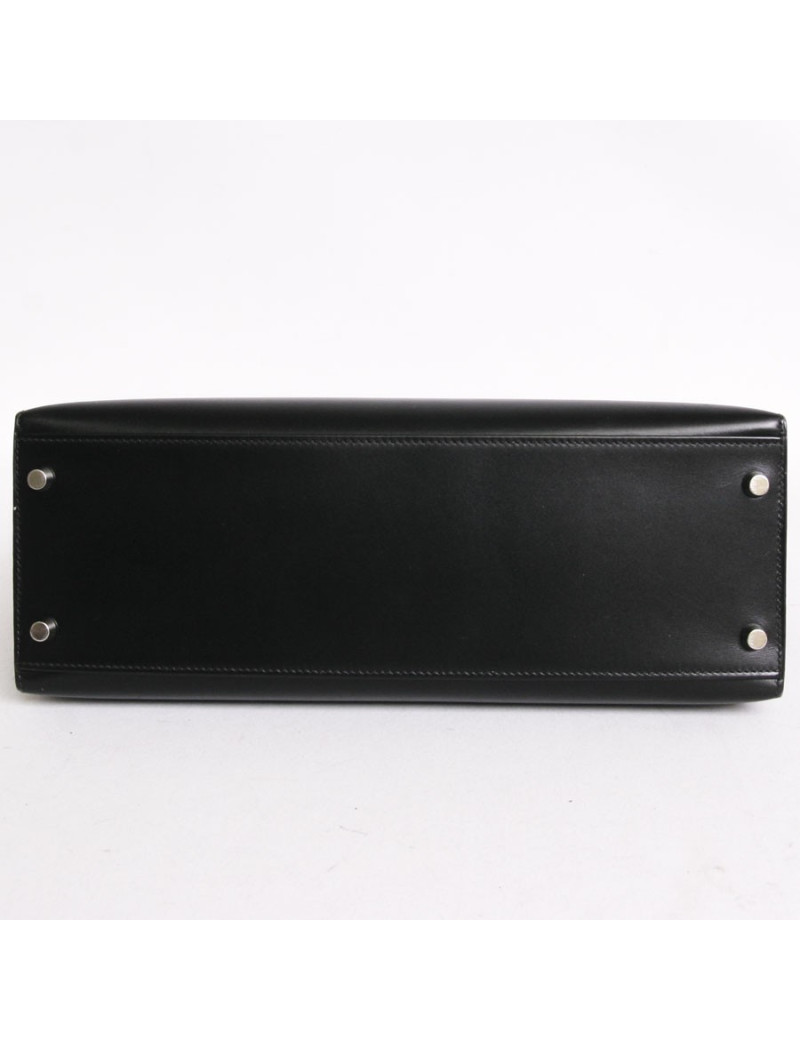 Sac Kelly 32 HERMES cuir box noir piqûres sellier bijouterie palladium