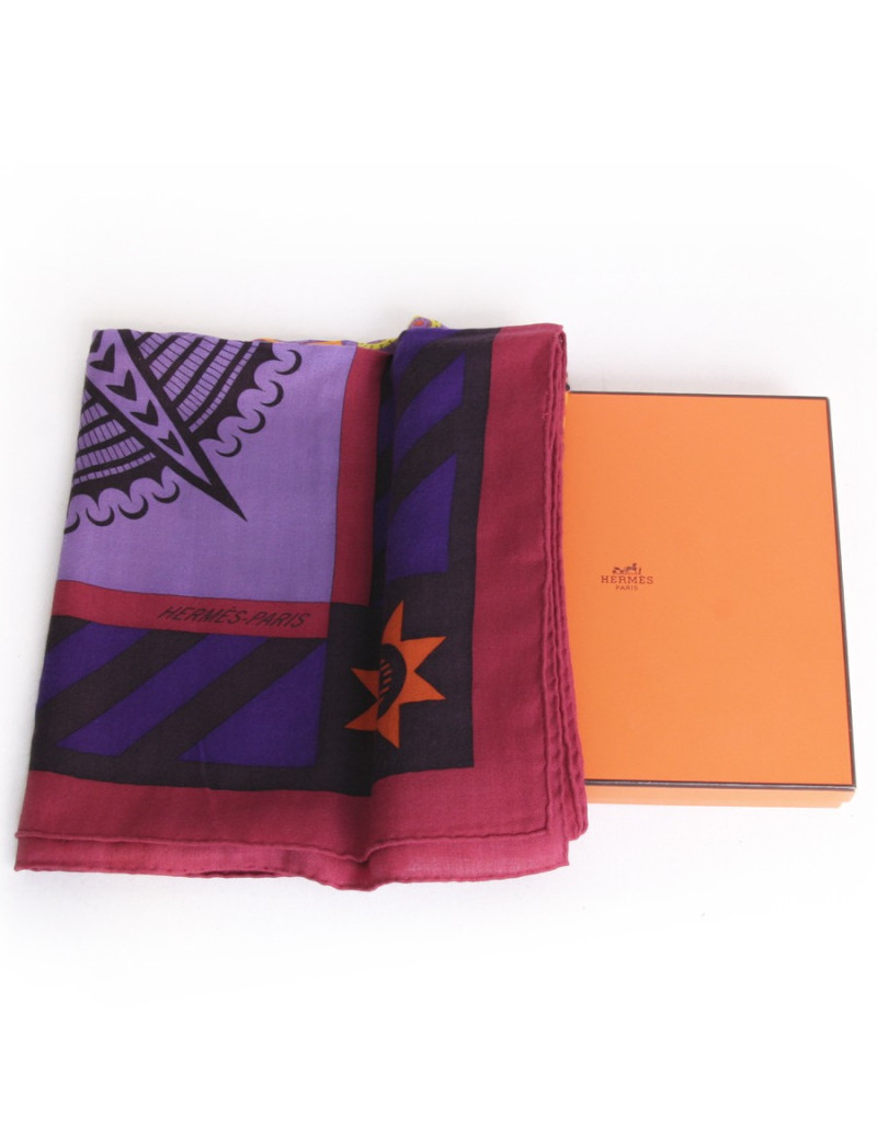 Châle HERMES "Géométrie crêtoise" cachemire et soie