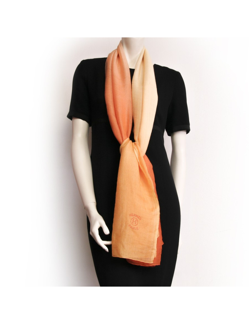 Châle HERMES en cachemire et soie jaune dégradé orange