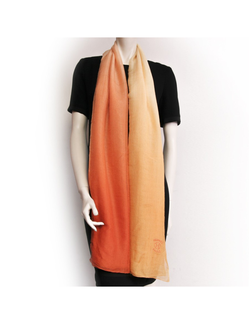 Châle HERMES en cachemire et soie jaune dégradé orange