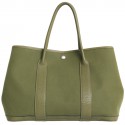 HERMES Garden party bag in khaki canvas and leather two-tone clemence taurillon