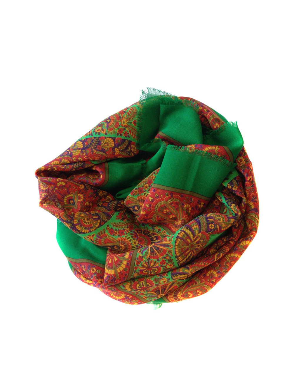 Grande étole YVES SAINT LAURENT en laine et soie vert imprimé