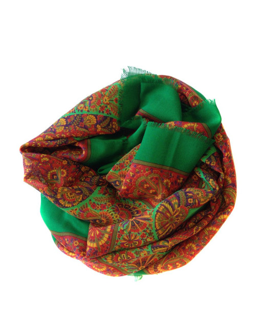 Grande étole YVES SAINT LAURENT en laine et soie vert imprimé