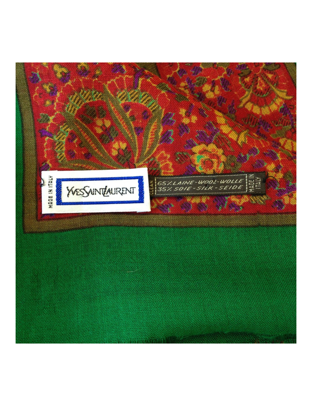 Grand carré de soie en laine et soie YVES SAINT LAURENT vert
