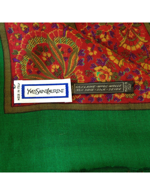 Grand carré de soie en laine et soie YVES SAINT LAURENT vert