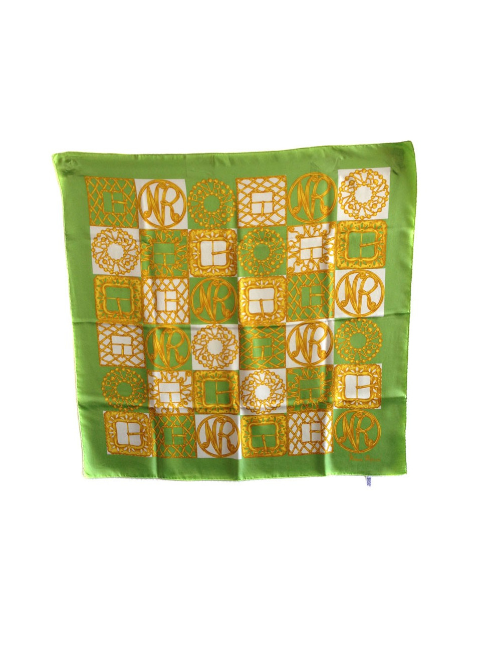 Carré de soie Nina RICCI vert, or et blanc