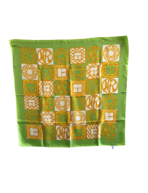 Carré de soie Nina RICCI vert, or et blanc